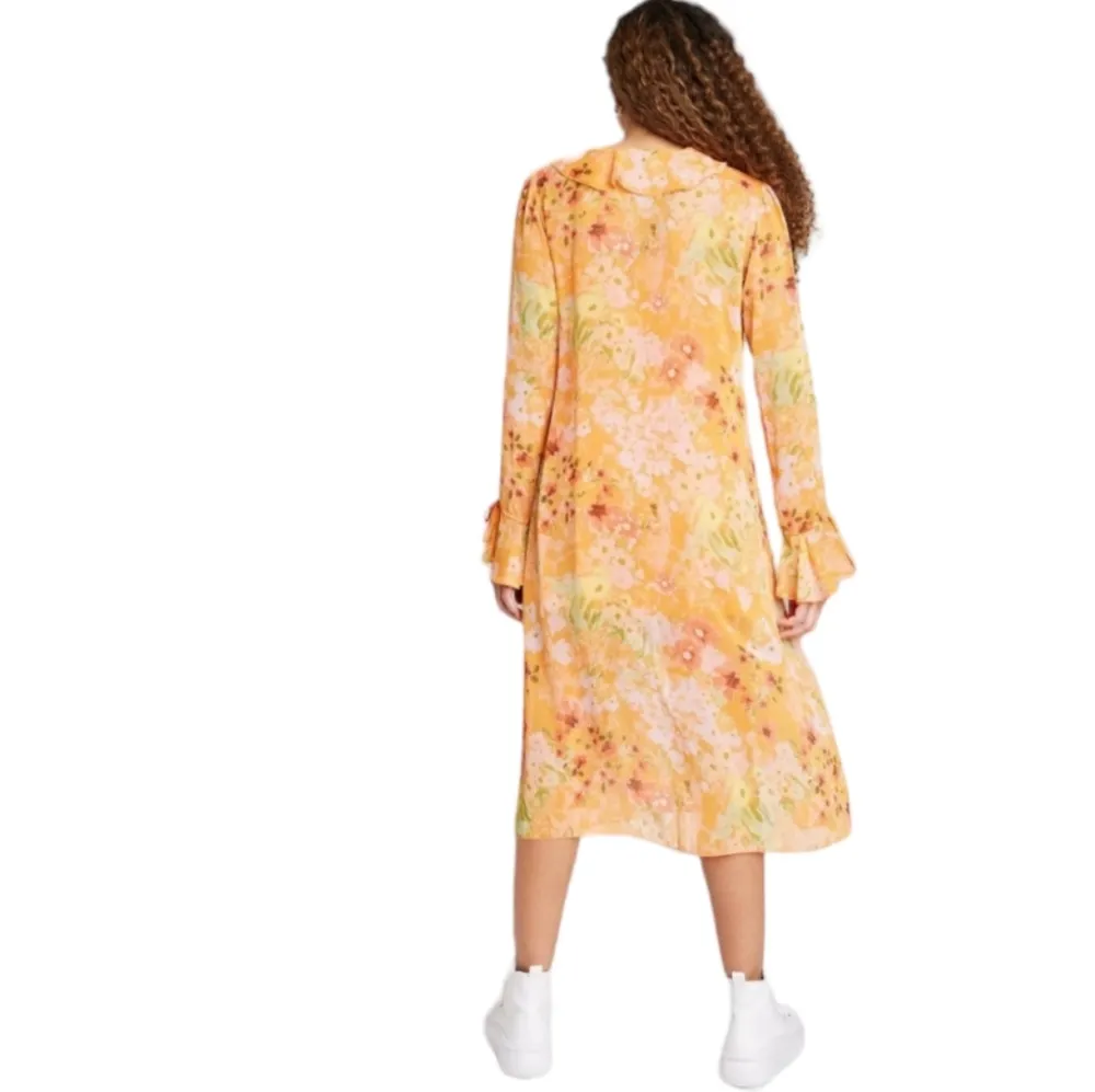 Wild Fable Duster Top Womens Small Orange Floral Maxi Ruffled Party Night Out - Image 2