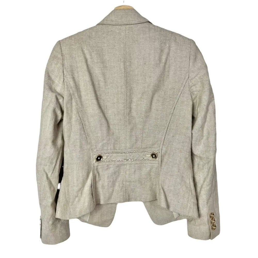 White House Black Market WHBM Beige Herringbone Button Blazer 4 - Image 2