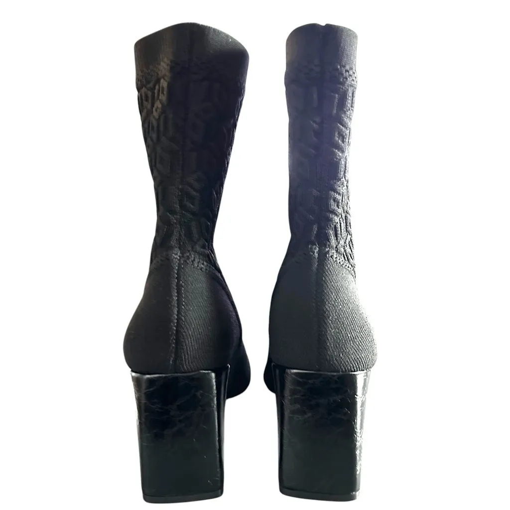 Impo Vikky Womens Black Knit Pointed Toe Block Heel Bootie Comfort - Image 4