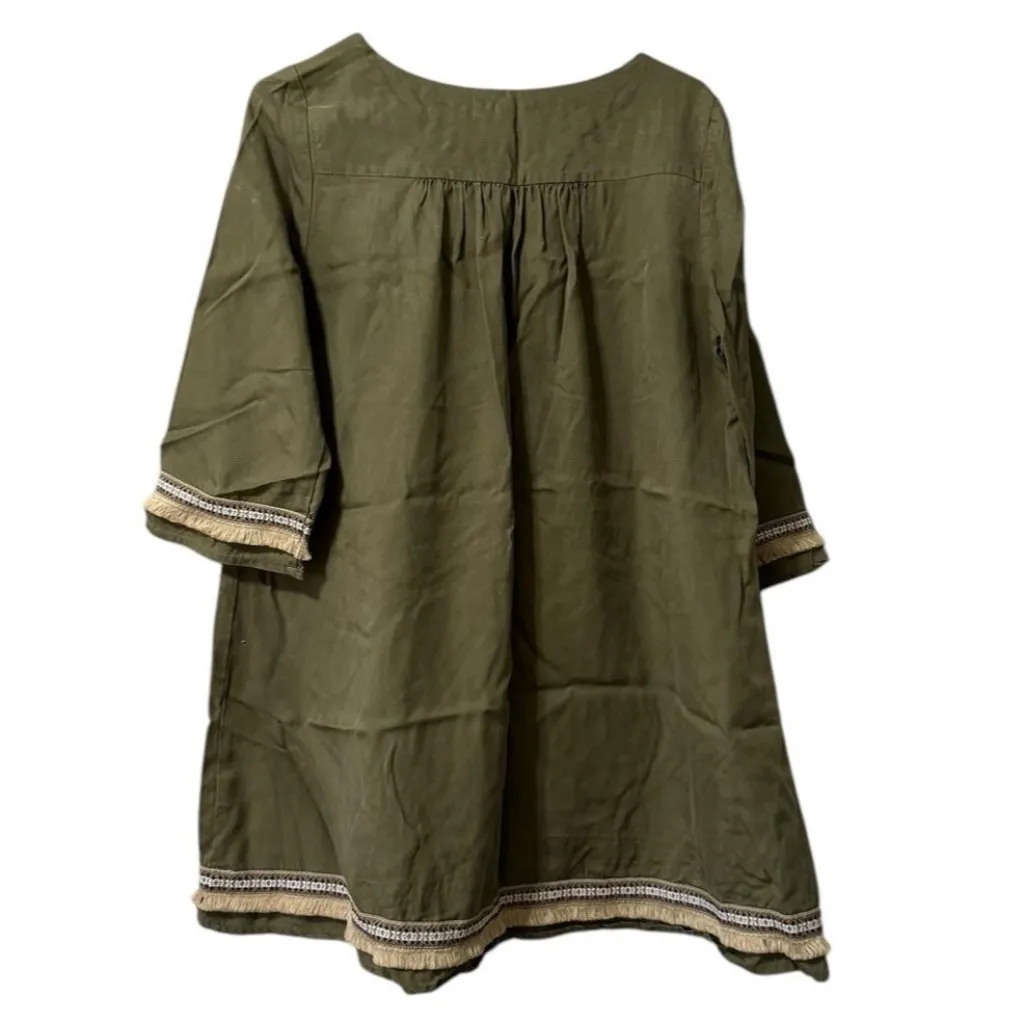 ILLA ILLA Green Size Large‎ Fringe Embroidered Tencel Dress Boho Hippie Peasant - Image 2