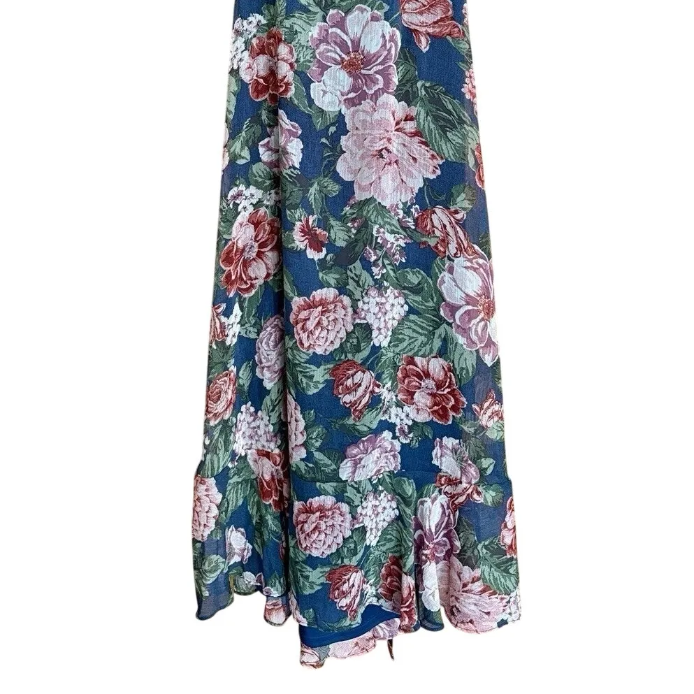 Lulus Delightfully Divine Navy Blue Floral Chiffon Wrap Midi Dress 2XL Navy Blue - Image 8