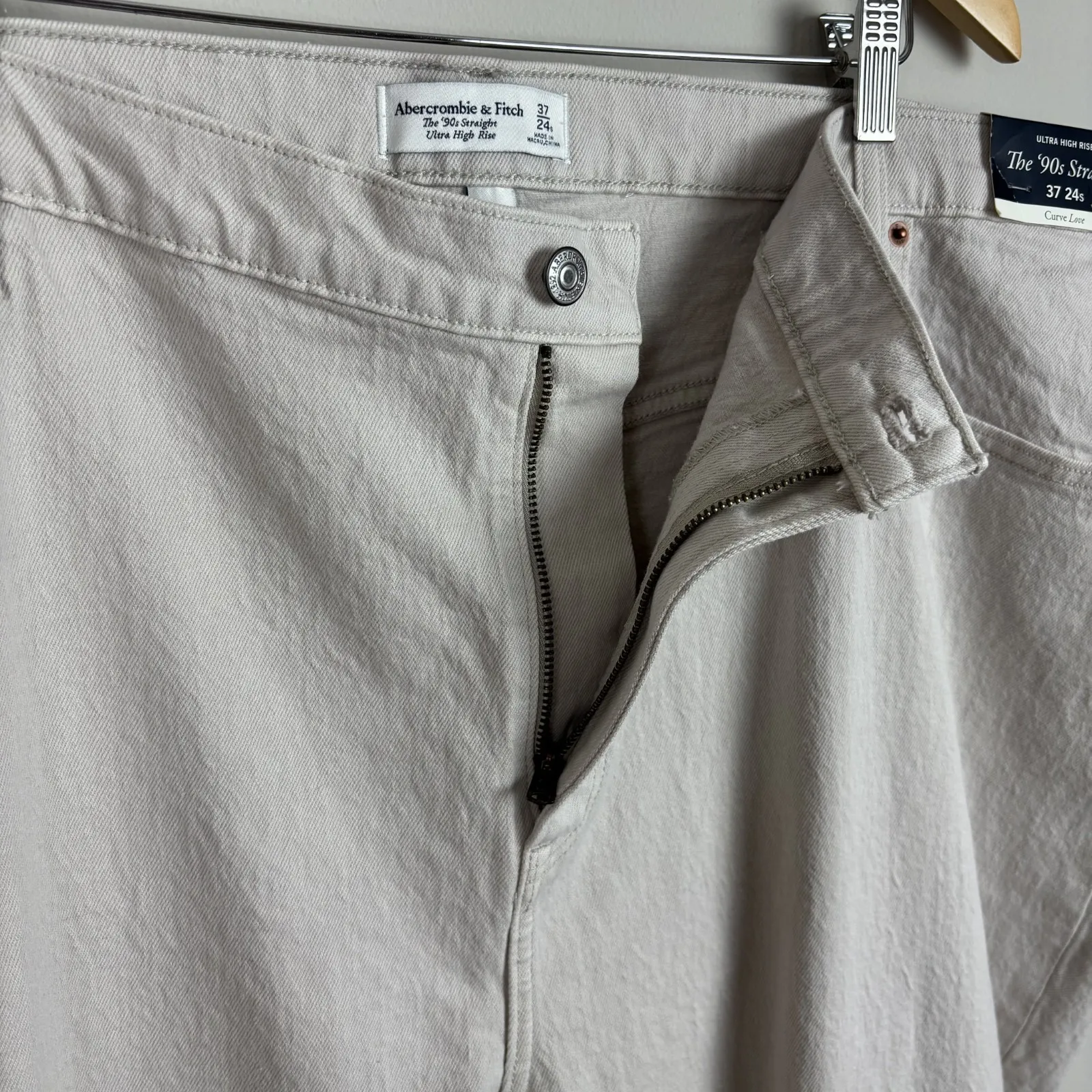 Abercrombie & Fitch The 90s Straight Ultra High Rise‎ Jeans Womens 37 24S Beige - Image 15