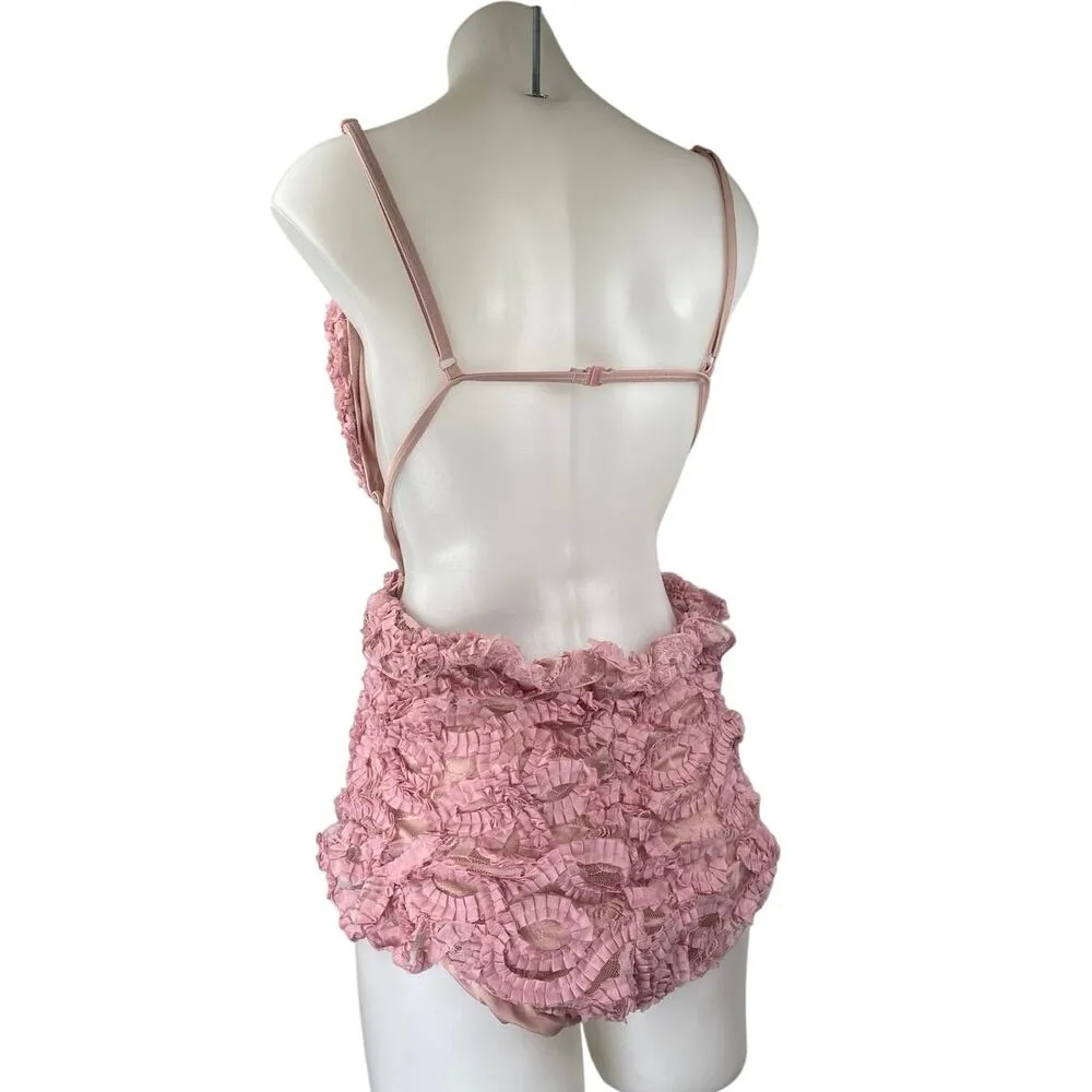 ASOS LUXE Pink 3D Floral Ruffle Peplum Sleeveless Cami Camisole Swimsuit Size 14 - Image 3