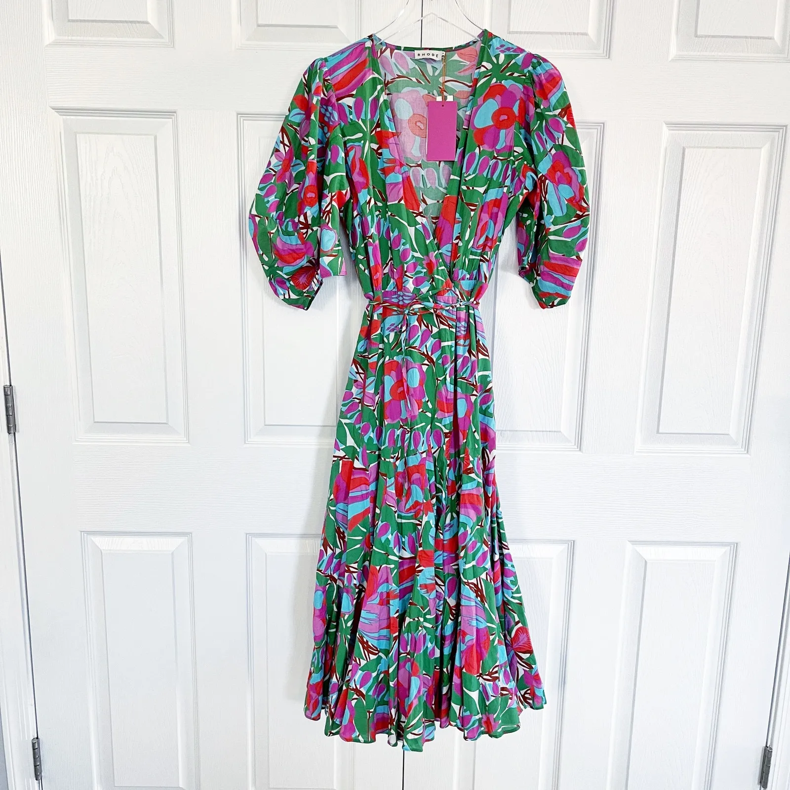 Rhode Resort Fiona Dress White Fleur Tropicale Green Size M - Image 3