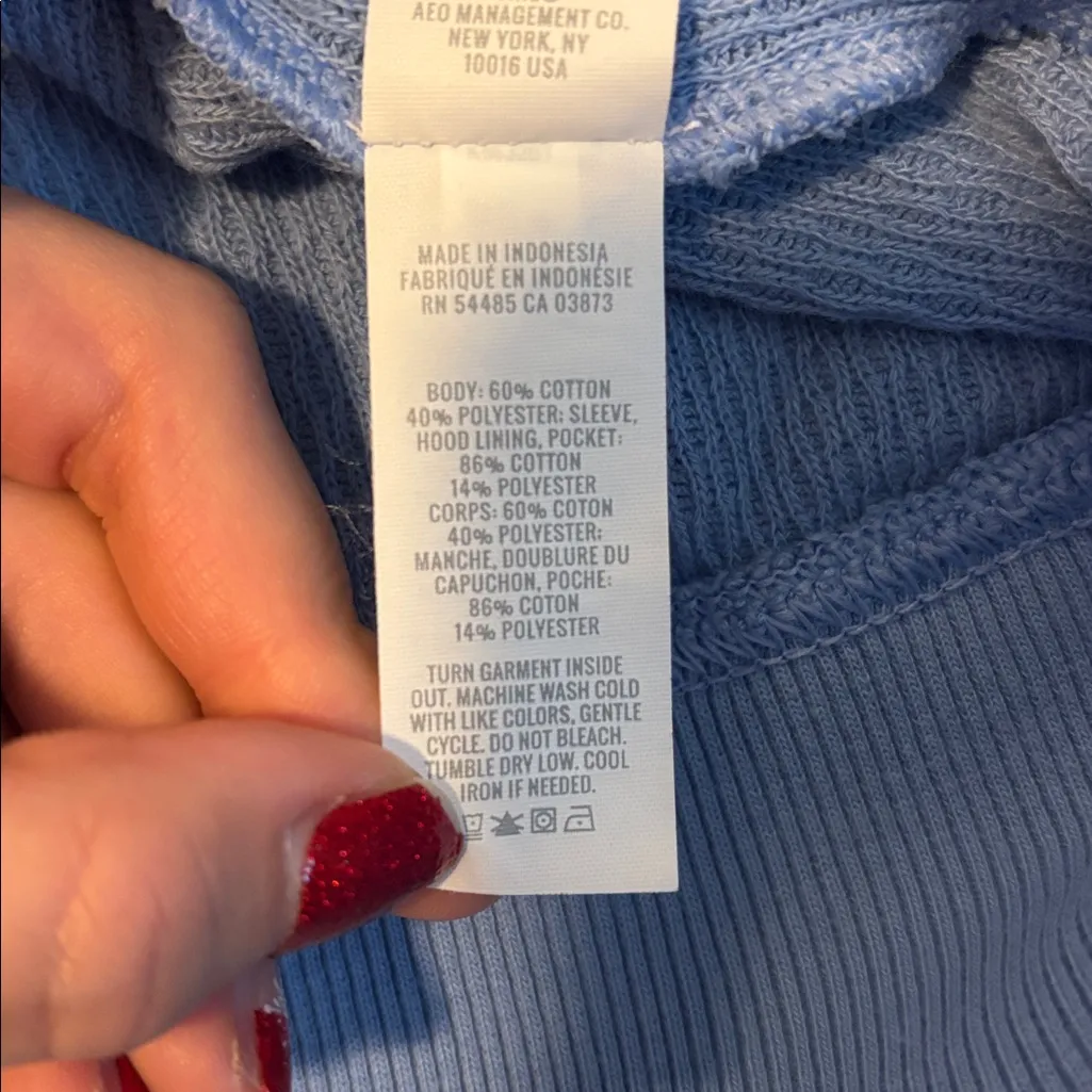 Aerie Blue Hooded Sweatshirt Size Small - Image 9