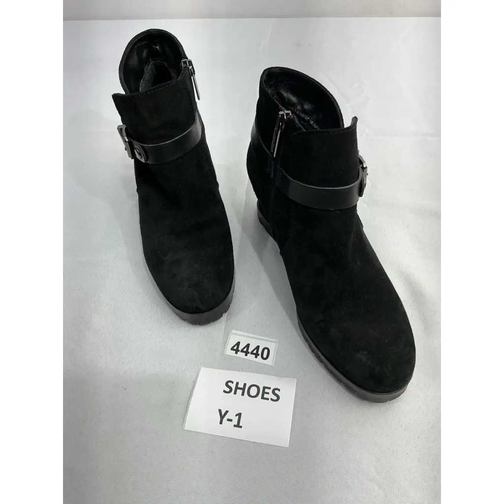 Womans Aqua Talk Wedge Bootie 6.5 Black Side Zip Lined Strap Accent - Image 2