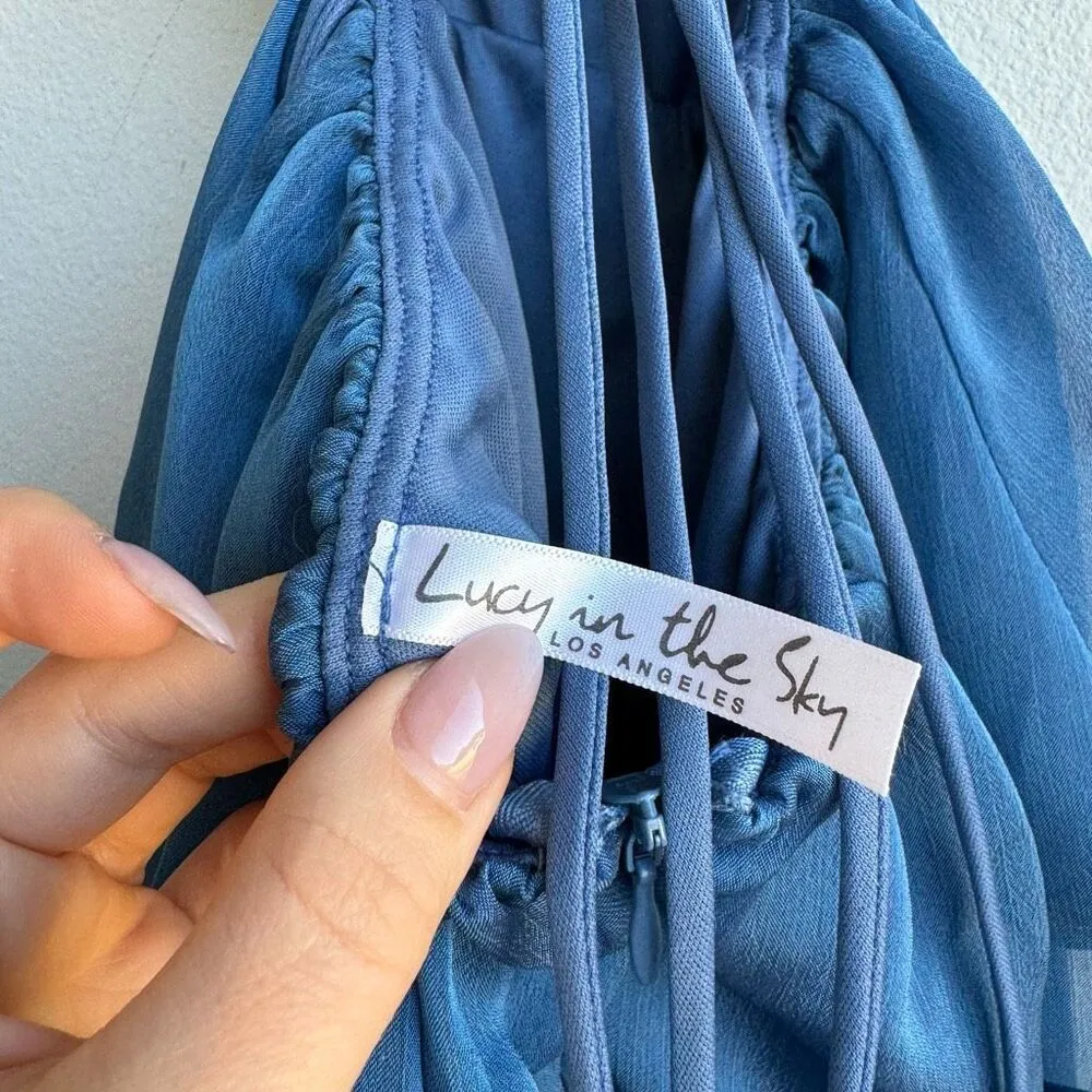 Lucy in the Sky Chiffon Blue Lace Up Feminine Romantic Mini Dress Size Small - Image 8