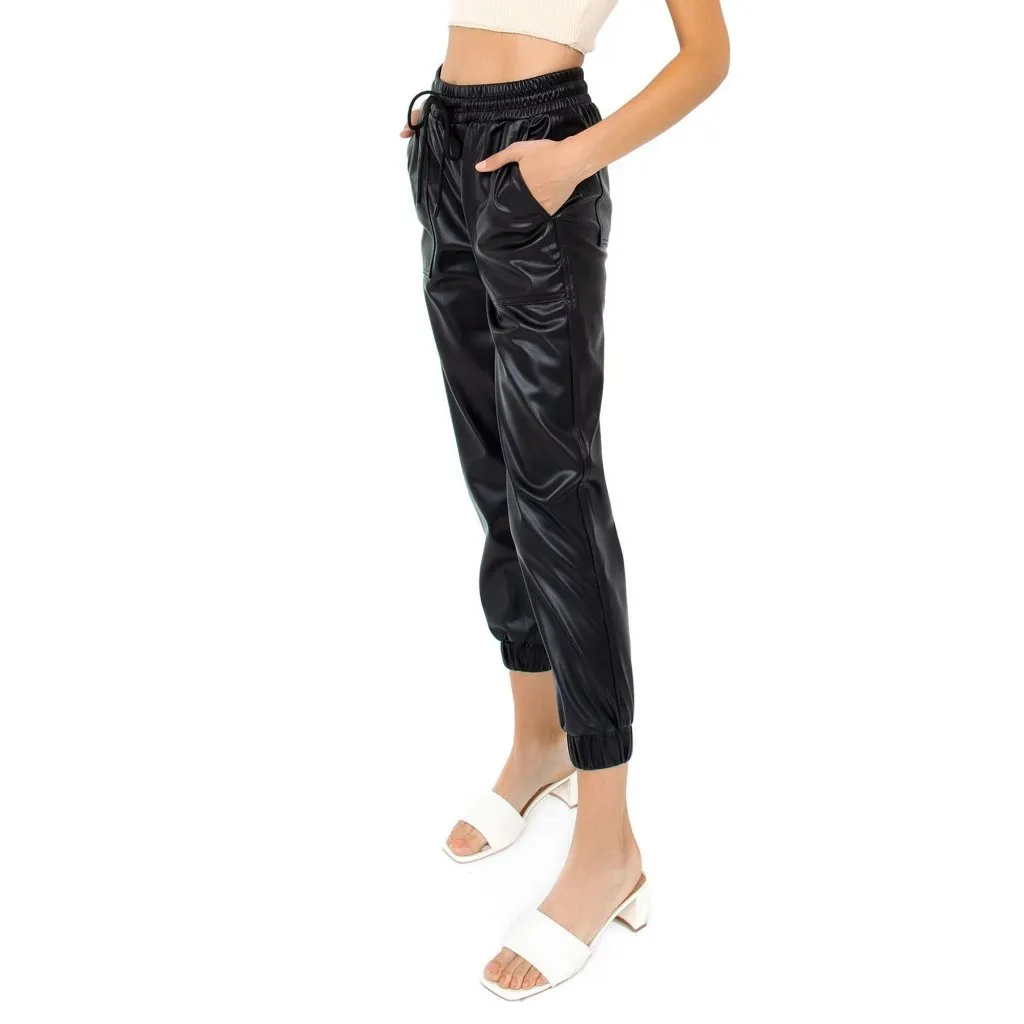 BLANKNYC Faux Leather Jogger in Black Widow 24 Womens Vegan Pants - Image 13