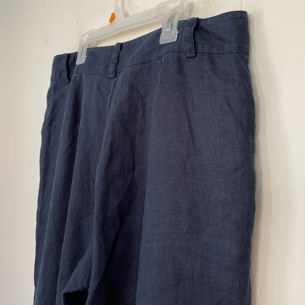 Chaps Linen Trousers Pants Pockets Dark Blue Minimal Coastal Grandma Size 12 - Image 7