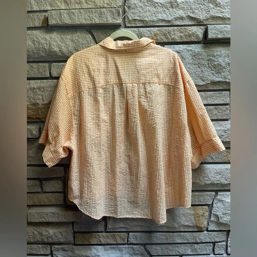 Free People Checked Out Gingham Yellow Button Up Top Medium - Image 4