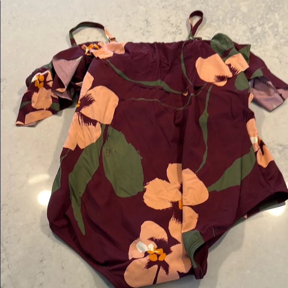 Evri Floral One Piece Swimsuit, removable straps size 2X Pink - Image 6