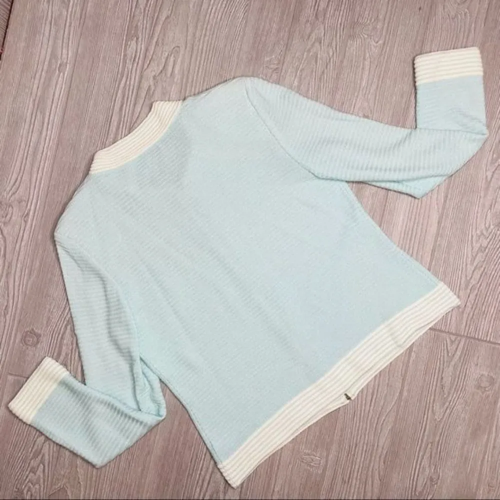 St. John knit corded textured long sleeve cardigan zip up sweater size medium - Image 2