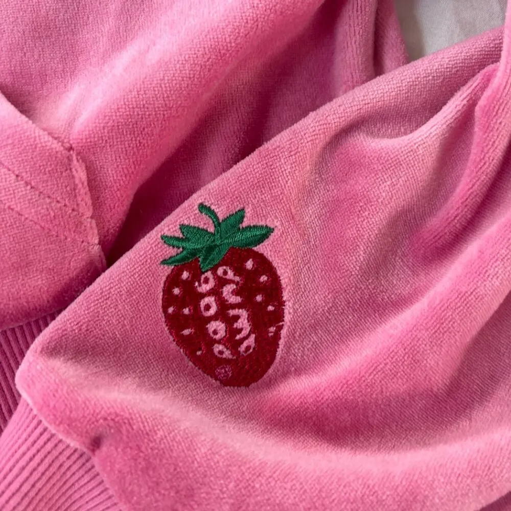 Hello Kitty x Dumbgood Pink Velour Cropped Hoodie (50th Anniv.) NWOT Small - Image 4