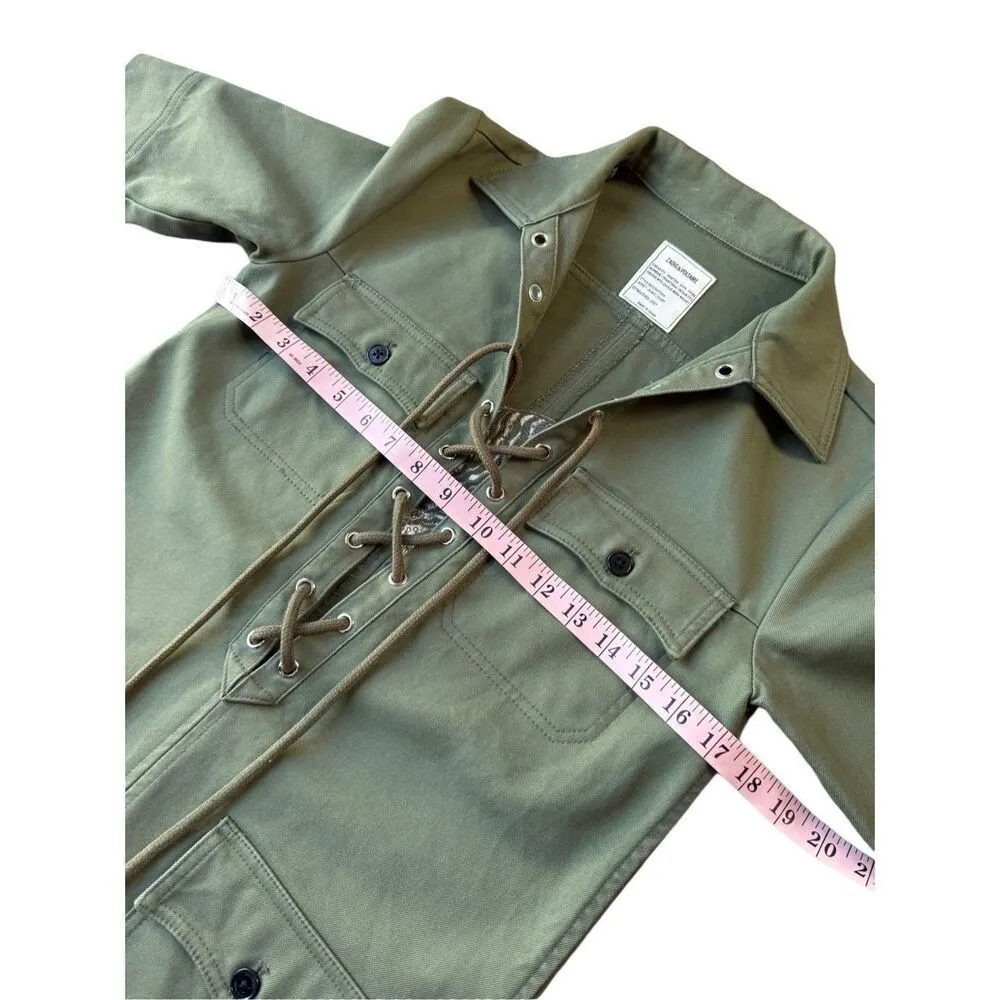 ZADIG & VOLTAIRE Green Military Lace Up Shift Dress With Embroidered Tiger - Image 11
