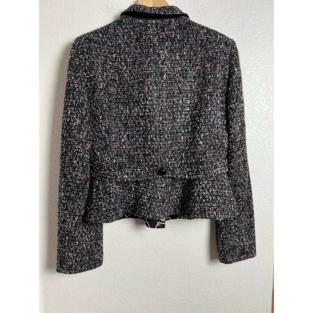 Armani Collezioni  Black Pink Tweed Peplum Ruffle Hem Button Front Jacket 10 - Image 12