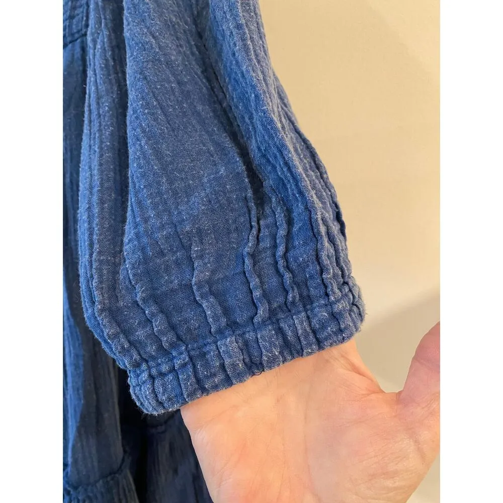 Free People Mystery Land Tunic Medium Boho Cotton Top Dress Blue Flowy - Image 3