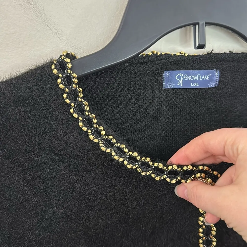 Snowflake black ladylike Knit Jacket gold thread trim Size L / XL - Image 5