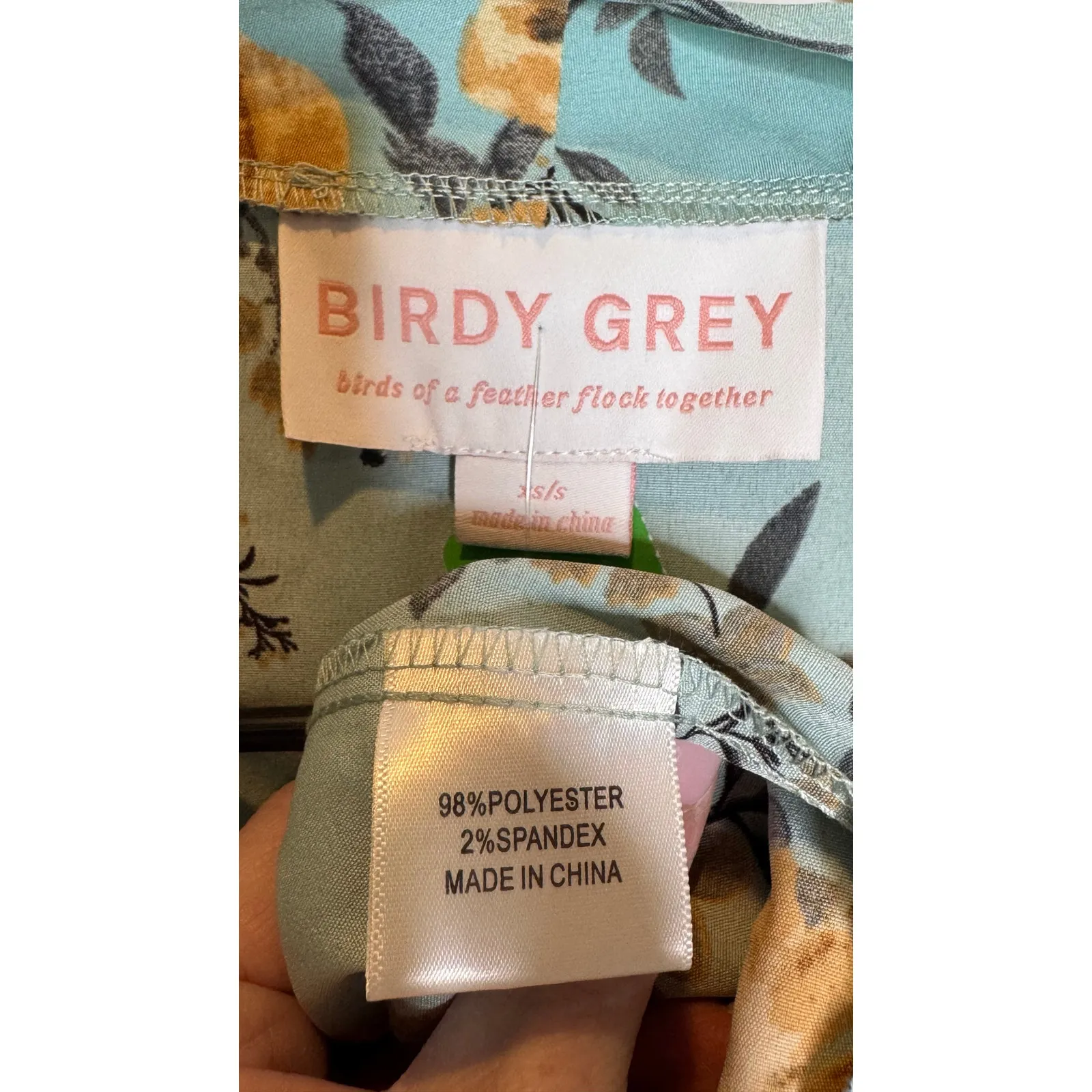 Birdy Grey Floral Kimono-Style Robe – Mint & Mustard size XS - Image 11