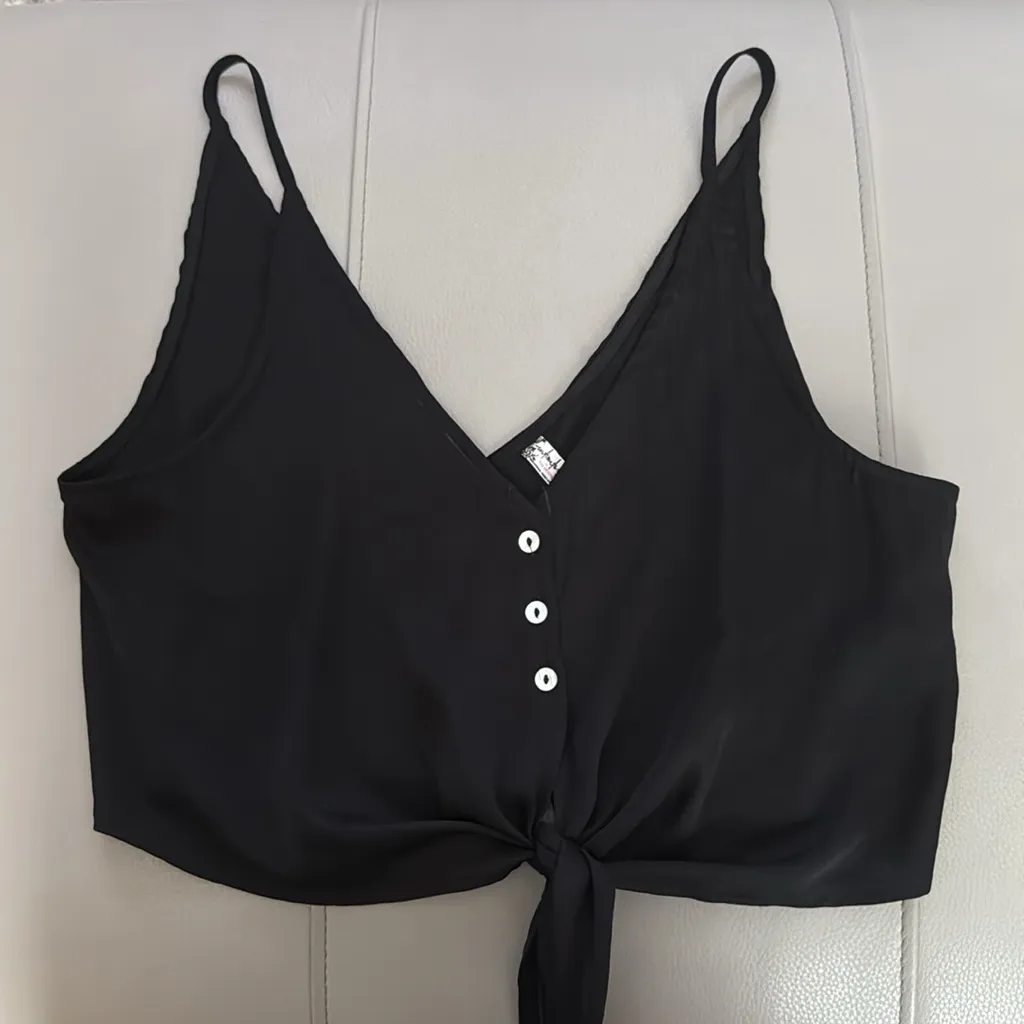 Free People Two Tie For‎ You Black Cropped Camisole Top Size Small - Image 2