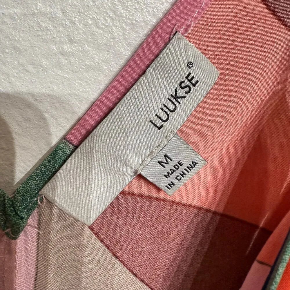 Luukse Multicolor Geometric Wide Leg Jumpsuit Sz M Pink Size M - Image 6