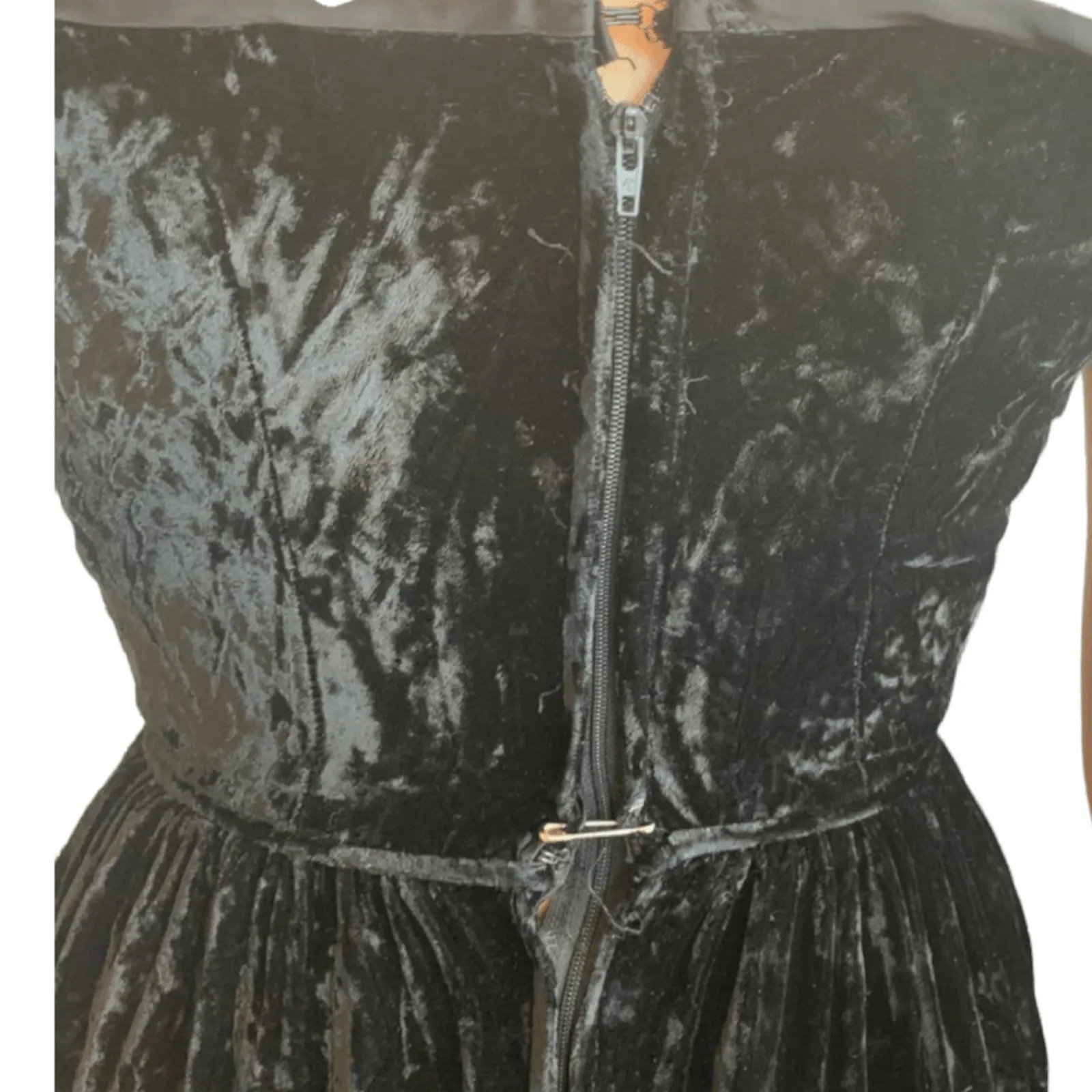 Vintage 50s Jonathan Logan Black Velvet Bow Detail Dress XS Classic Cocktail - Image 7