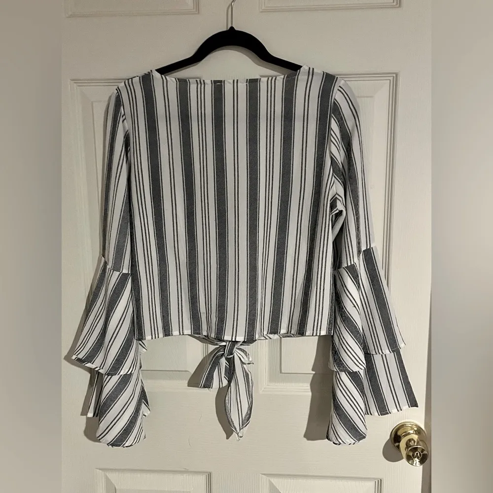 Alter'd State Crop Top Striped Tiered Bell Sleeve Tie Waist Womens Size Small - Image 5