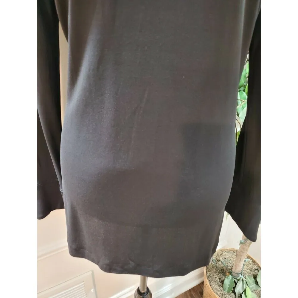 Peter Nygard Women's Black Solid Rayon Long Sleeve Collared Top Shirt Size Small - Image 3