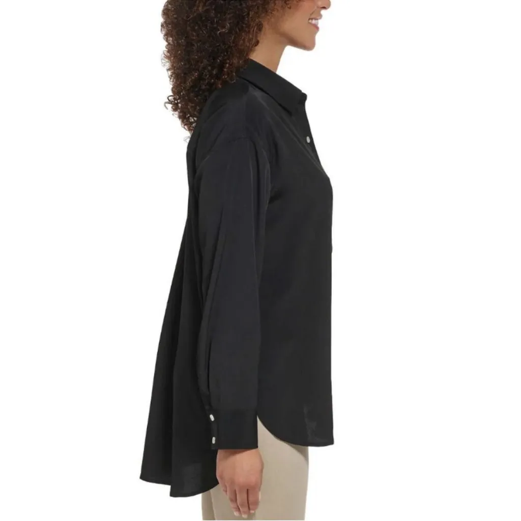 NWT Karl Lagerfeld Women's Black Button-Up Shirt oversized sized xl - Image 2