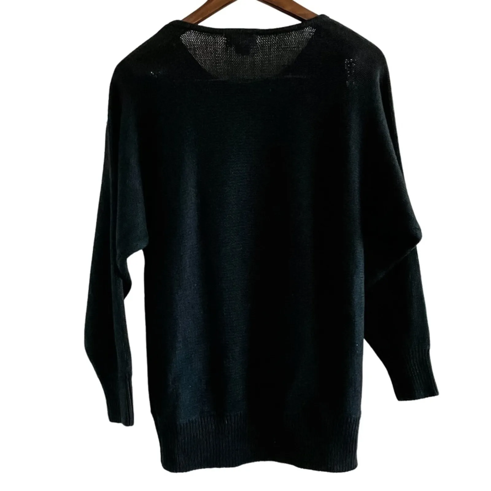 Vintage 90s vibrant sequin neckline loose knit dolman sweater oversized size S Black - Image 3