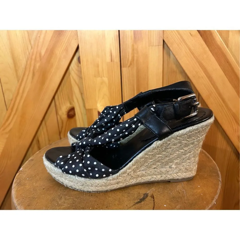 Laura Ashley KILBY Wedge Sandals Espadrilles Shoes black white dots SZ 7B - Image 3