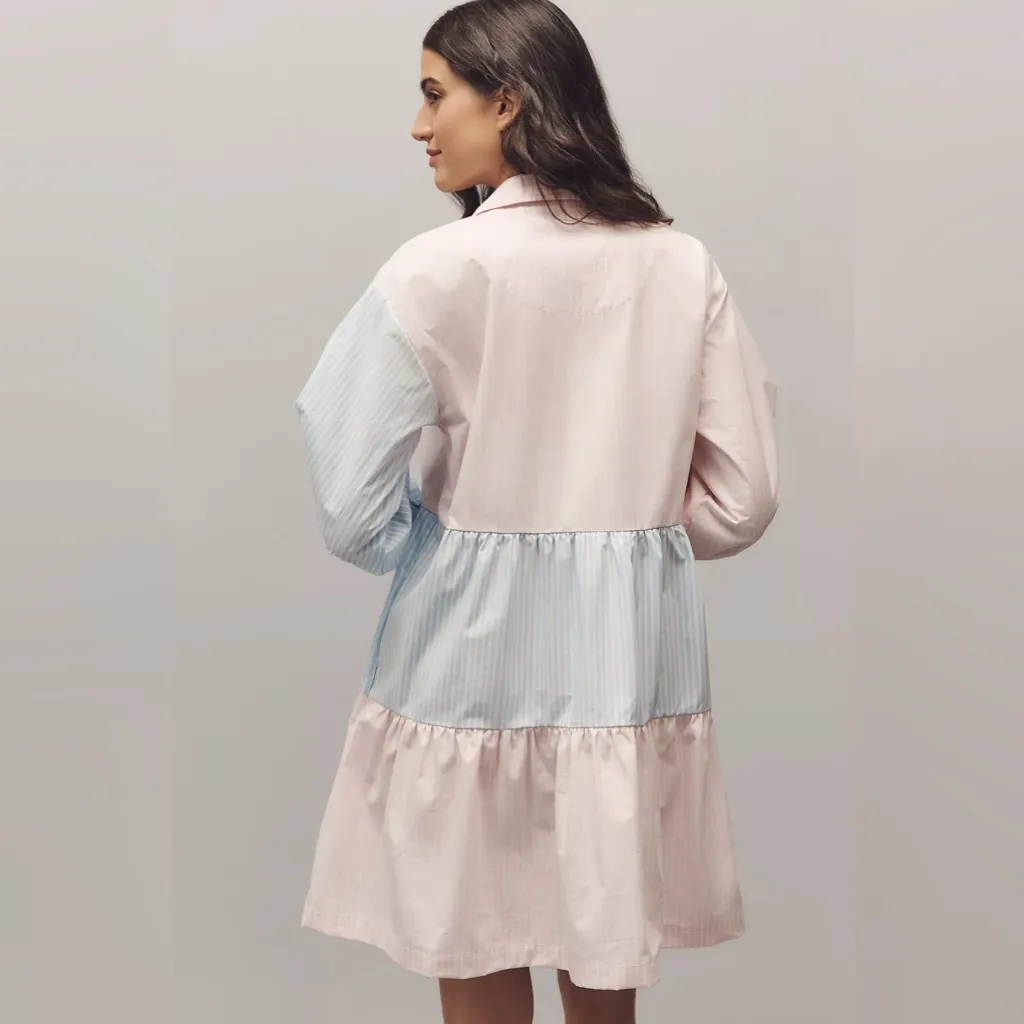 Anthropologie The Bettina Stripe Mix Tiered Mini Shirt Dress XS - Image 2