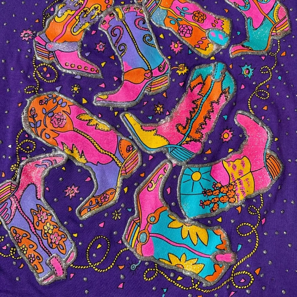 Vintage Purple Cowboy Boot Graphic Embellished T - Image 3