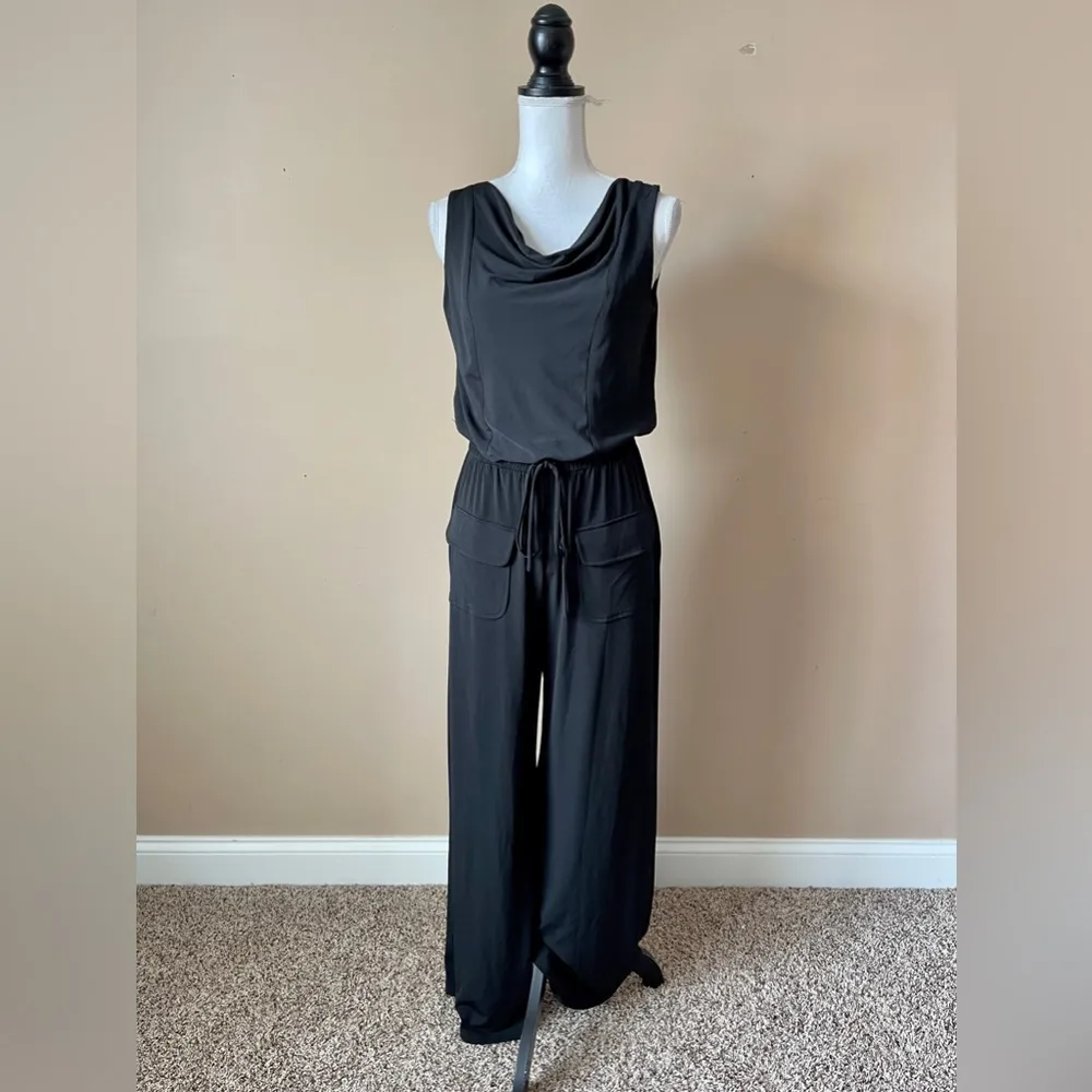 VINCE CAMUTO | Black Draped Neck Wide Leg Sleeveless Jumpsuit Sz S - Image 2