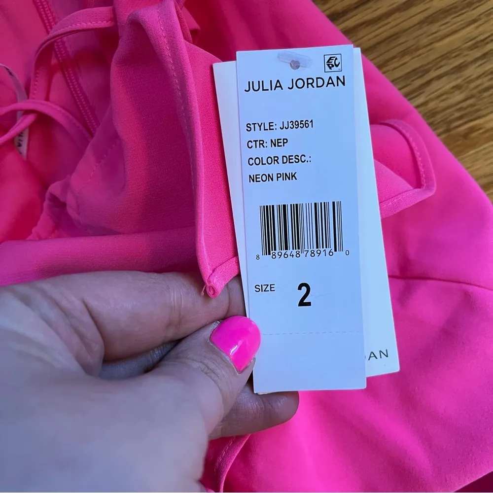 Off The Shoulder Jumpsuit With Skirt Overlay Neon Pink Size 2 - Image 6