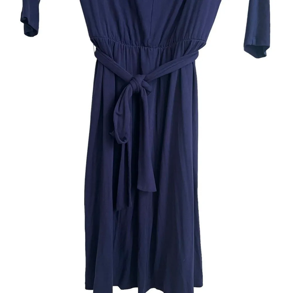 Boden Erica Navy Quarter Sleeve Waist Tie Belted Dress 6 Blue - Image 7