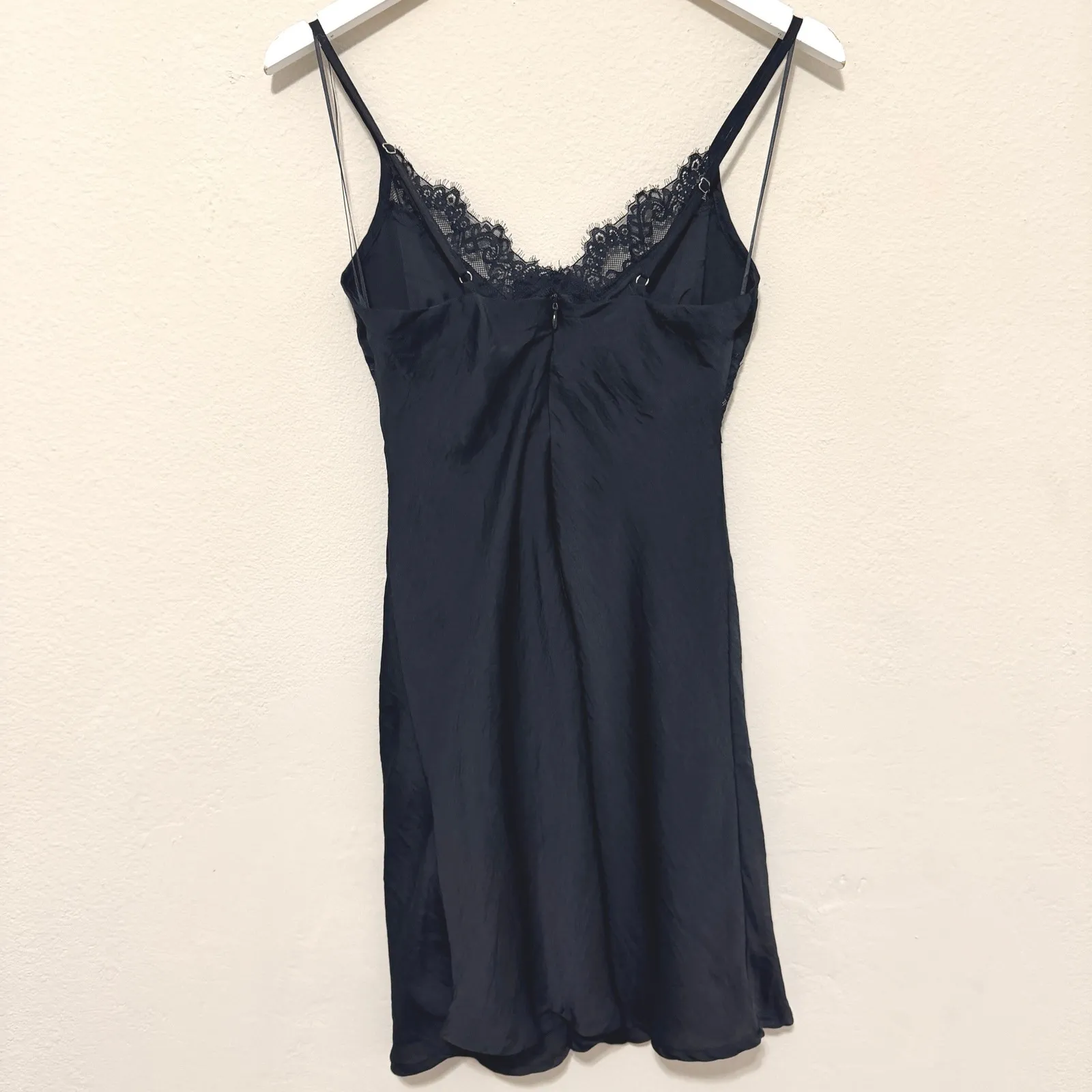 Altar'd State Black Satin Lace Mini Dress Slip Lace Trim Womens Size  XS - Image 5