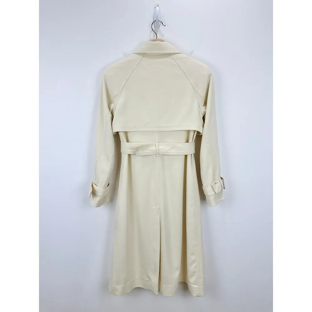 Club Monaco Soft Twill Trench Coat Cream Long Belted Classic Minimalist XXS - Image 7