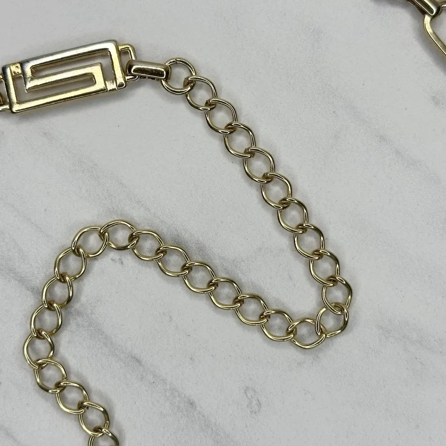 Greek Key Gold Tone Chain Belt One Size (OS) Adjustable Hook Closure ✨ - Image 9