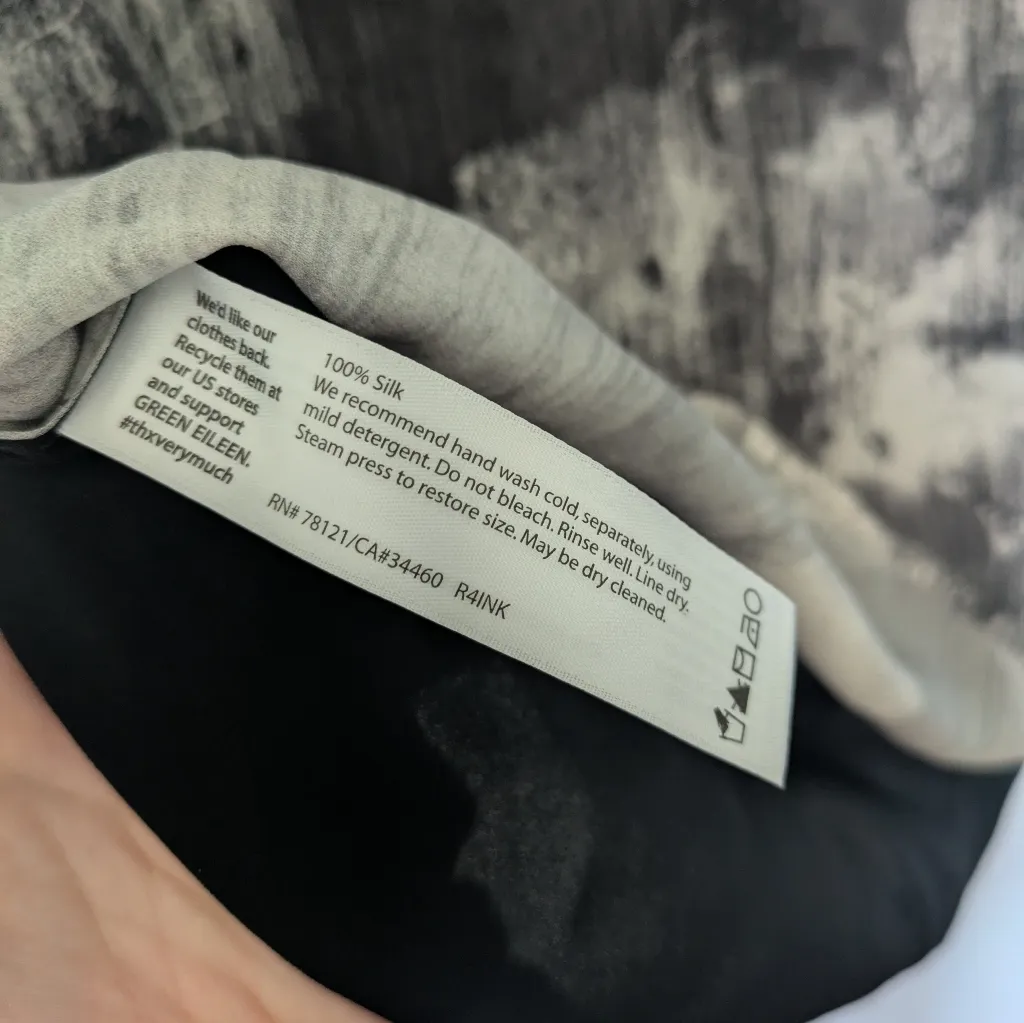 Eileen Fisher Silk Tank Top Abstract Print Grey Black Small - Image 5