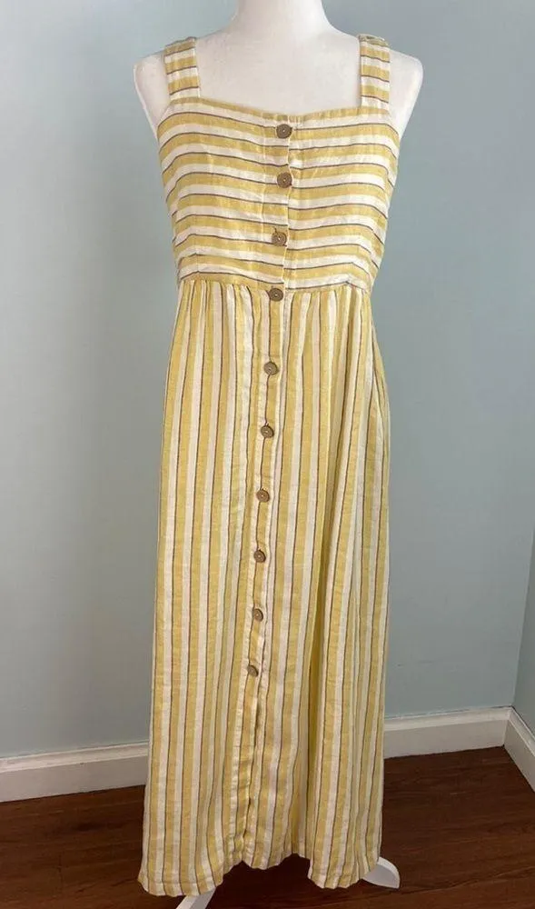 Rachel Zoe Midi Dress 100% Linen Stripe Button Front Size 10 - Image 2