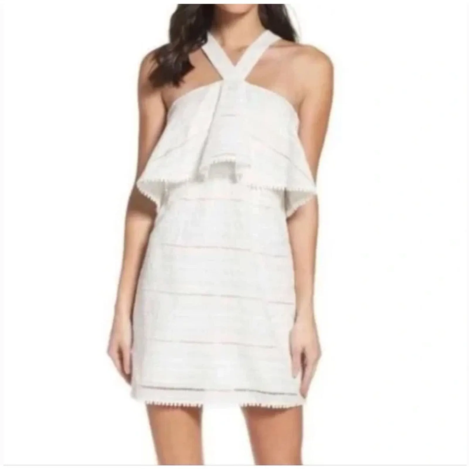 Anthropologie Foxiedox Dress Womens Small White Eyelet Ruffle Neutral Minimalist - Image 8