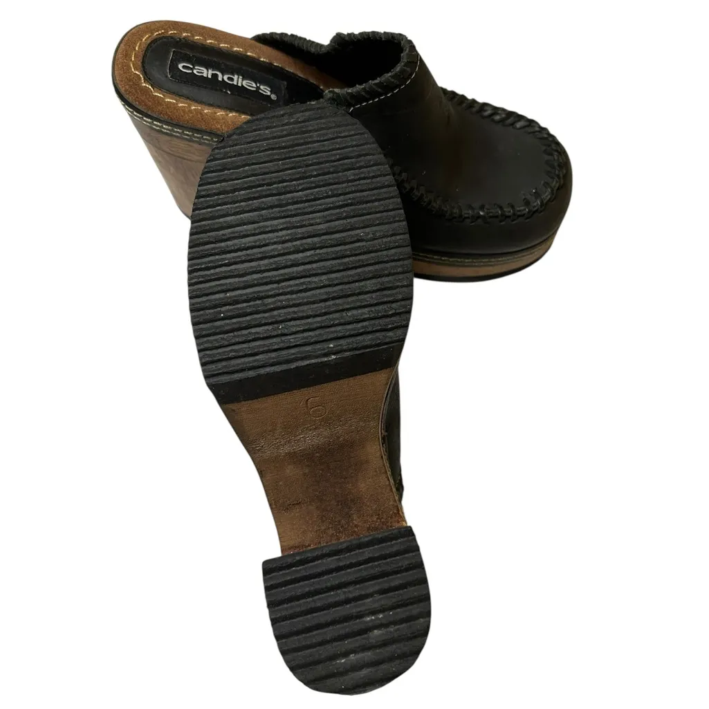 ⭐️ Vintage Candie’s Black Leather Clogs Made in Brazil - Y2K Chunky Wooden Heels - Image 8