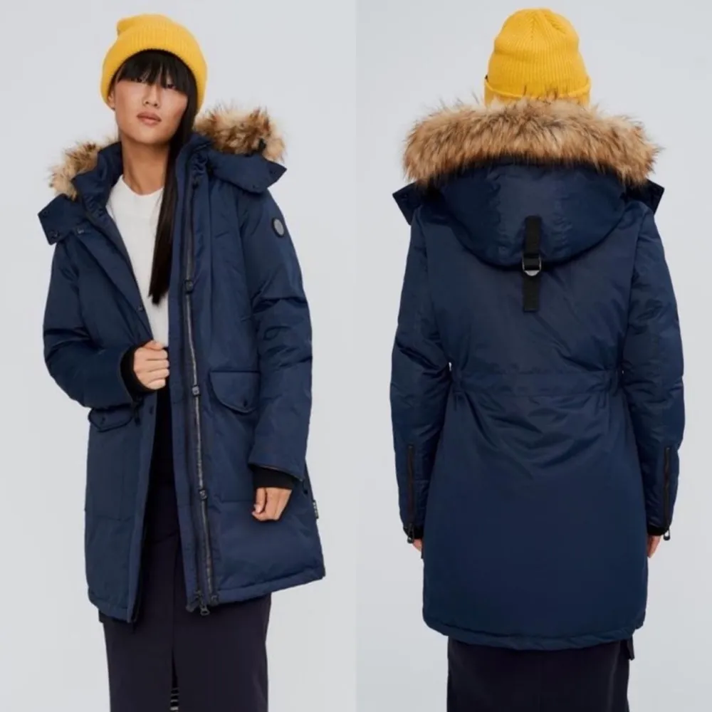 Noize Nora Faux Fur Trim Hooded Parka Jacket Navy Size XS - Image 3