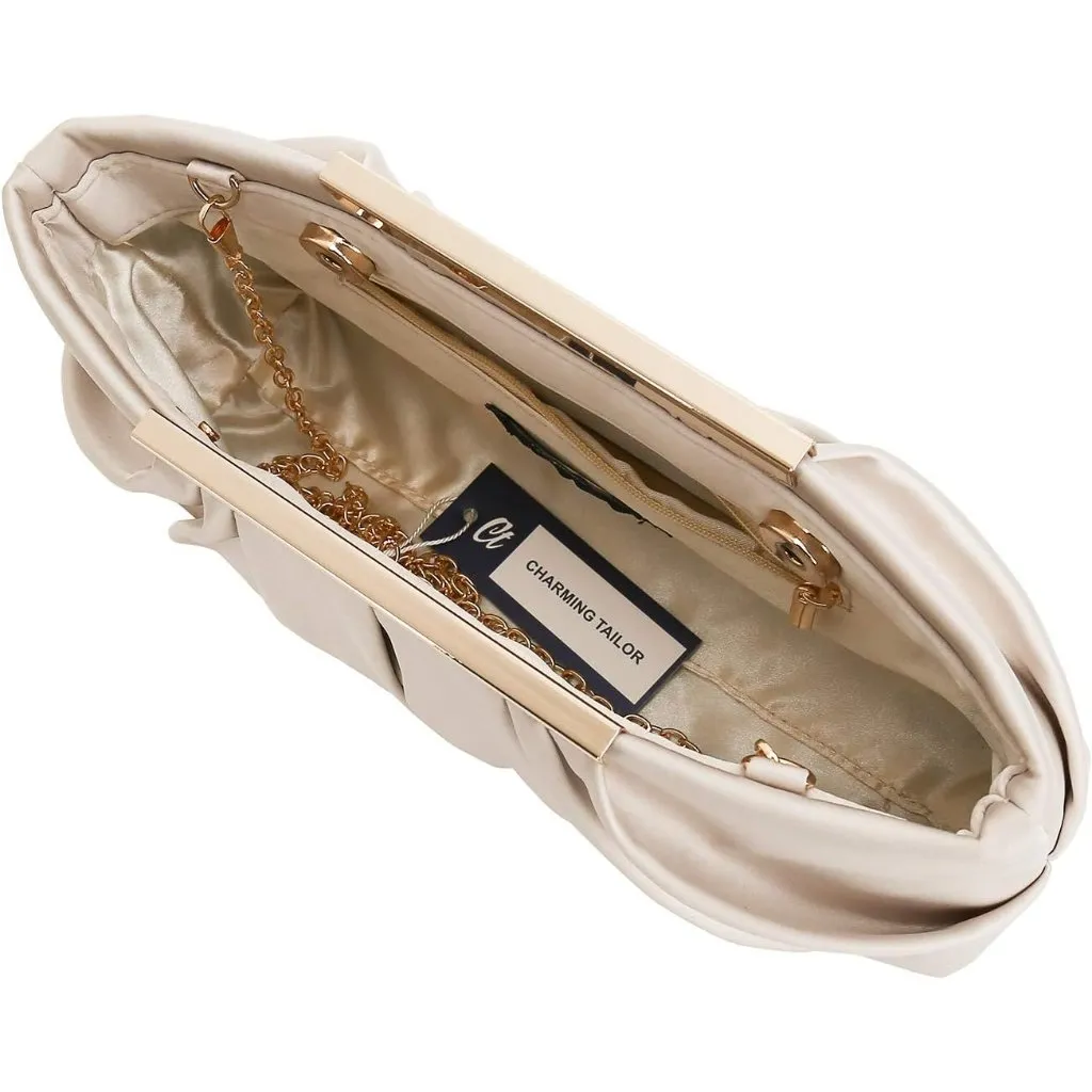 ⚡ Women's Elegant Evening Pleated Satin Simple Classy Formal Cream Clutch Bag - Image 5