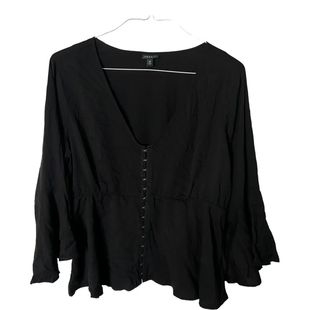 Torrid Black Stretch Challis Bell Sleeve Midi Top Size 00 M/L 11945521 - Image 2