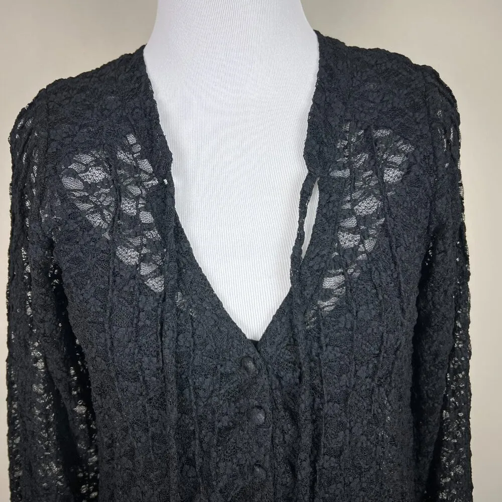 Patterson J Kincaid Dress Women Small Black Lace Floral Lined Long Sleeve V - Image 6