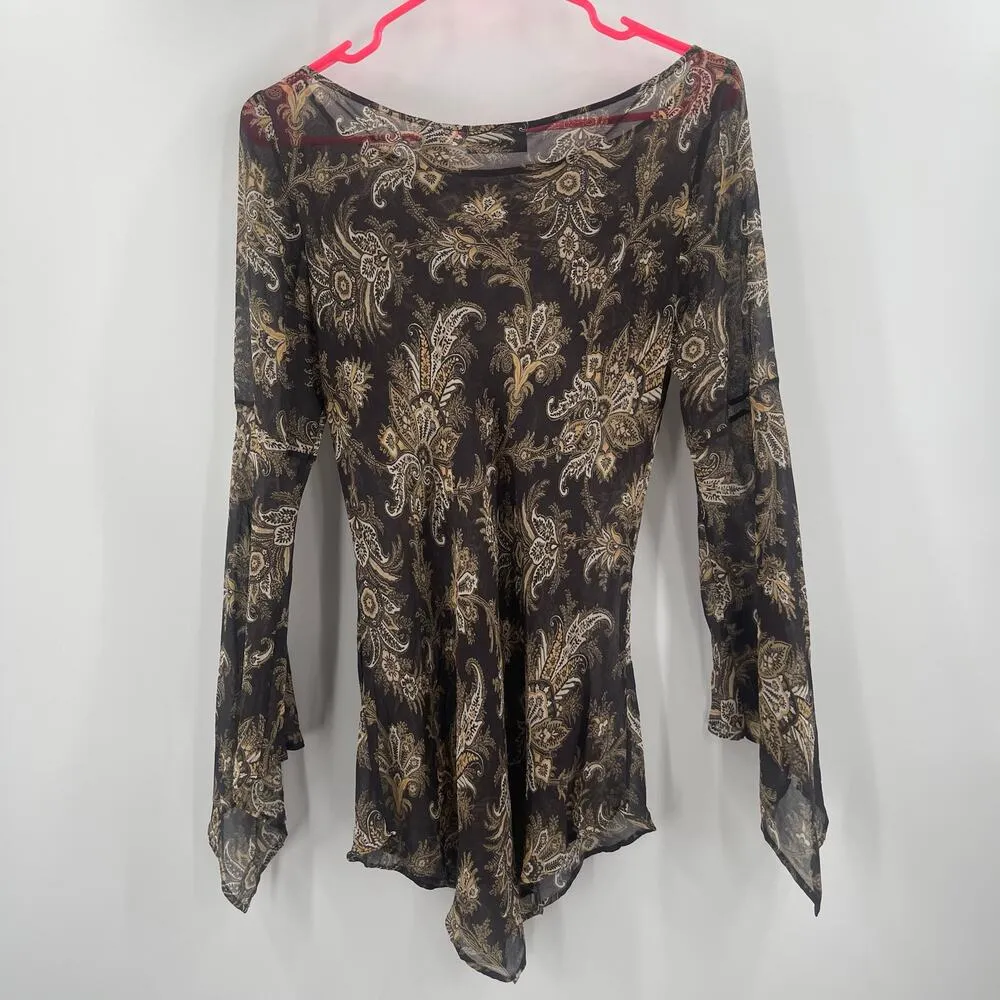 VINTAGE Y2K Express Juniors 5/6 (Small) Top Sheer 100% Silk Vintage 2000s Whimsy - Image 2