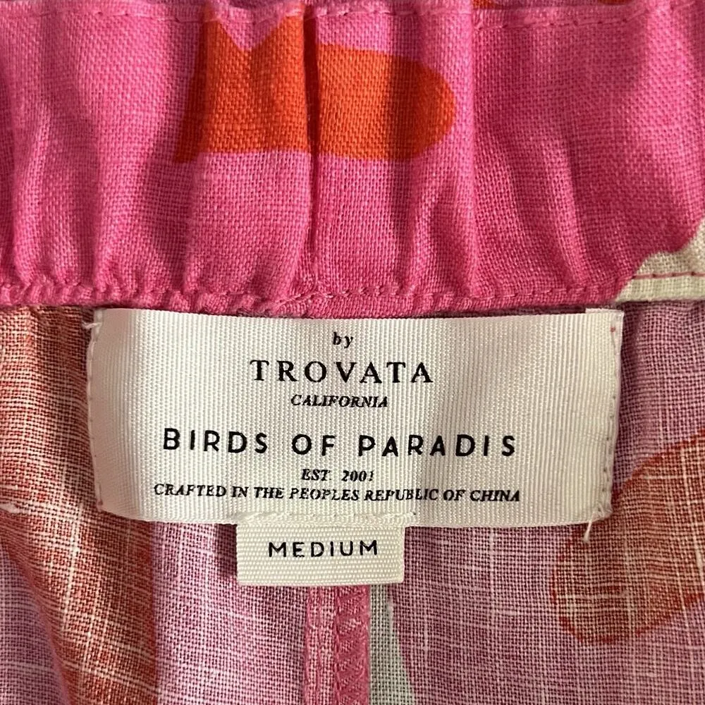 Trovata Birds of Paradis Ione Pink Palm Linen Shorts Size M - Image 6