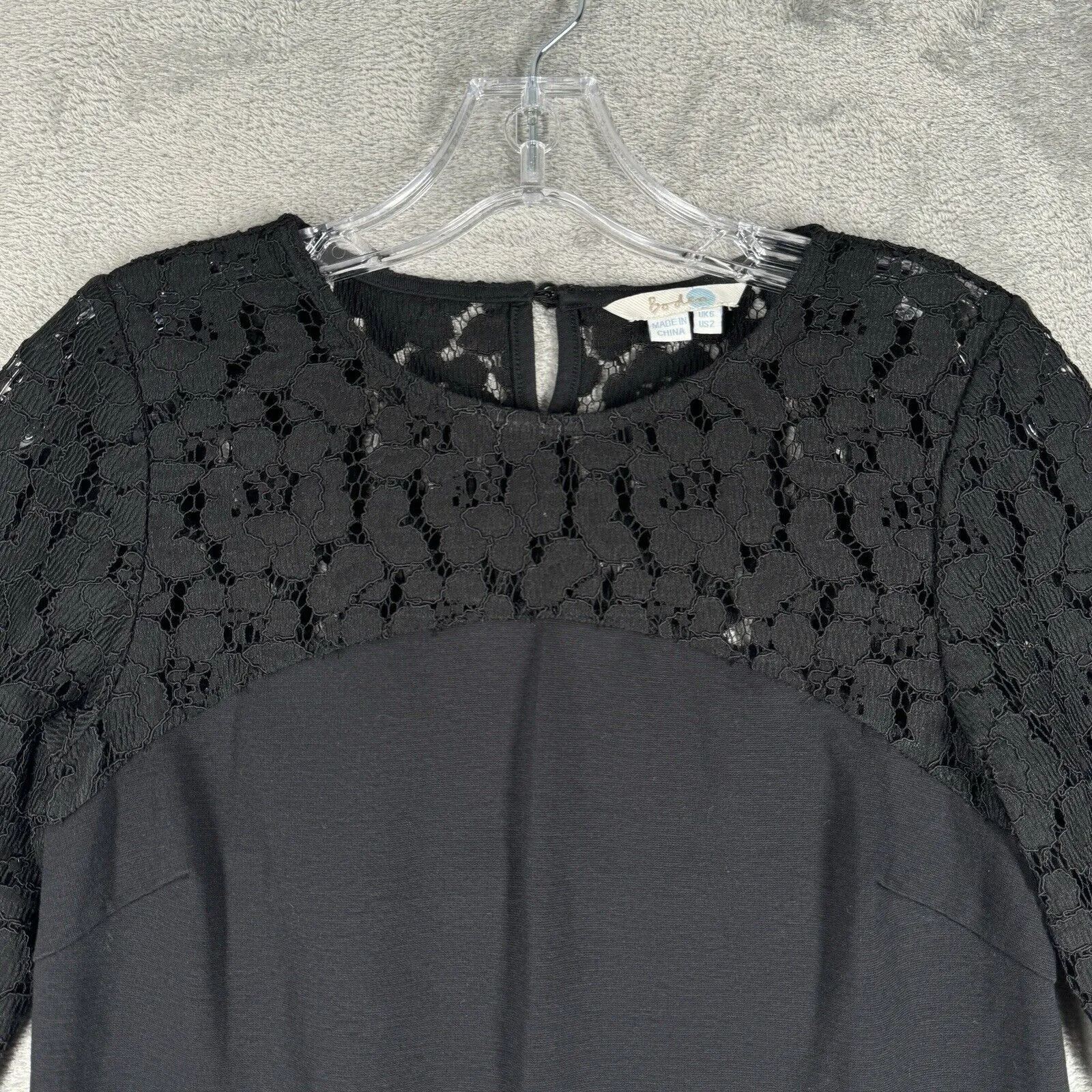 Boden Shirt Womens 2 Black Jersey Knit Sheer Lace‎ Blouse Neutral Whimsigoth - Image 4