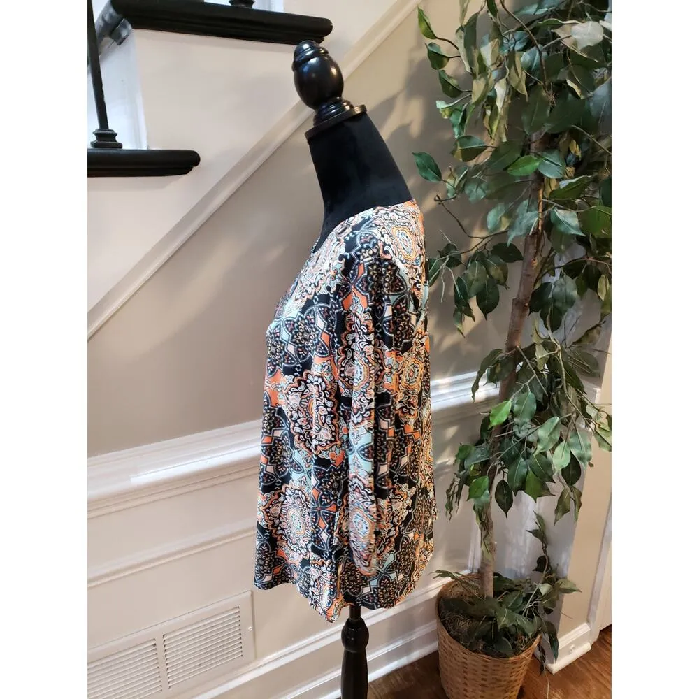 New Direction Blouse Women's SP Multicolor Polyester Round Neck Pullover Orange - Image 7